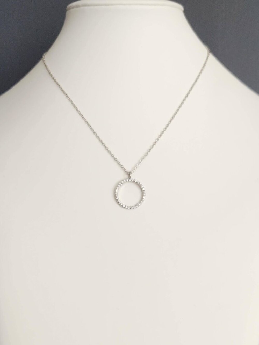 Open circle pave faux diamond pendant necklace